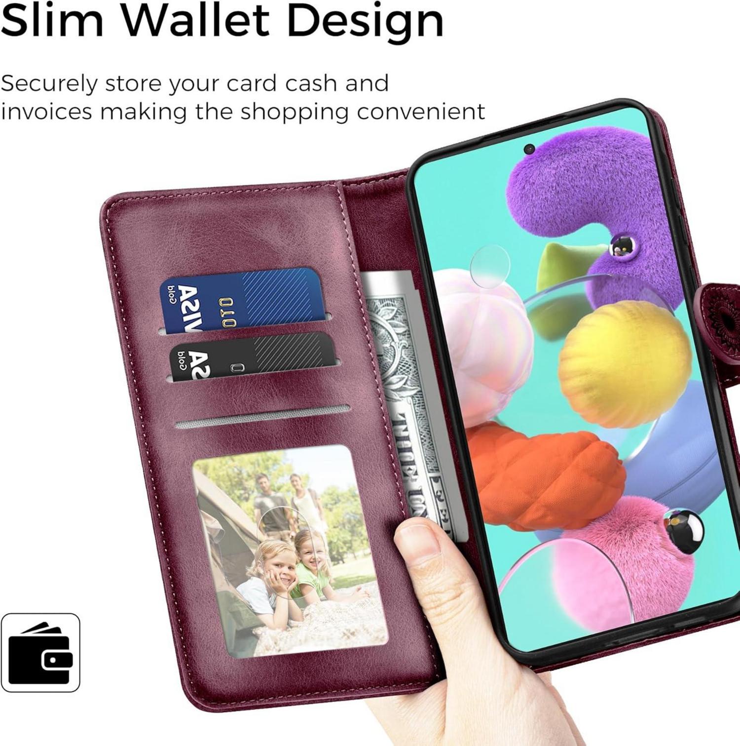 Samsung Galaxy A51 Lederhülle Wallet Flip Case Weinrot