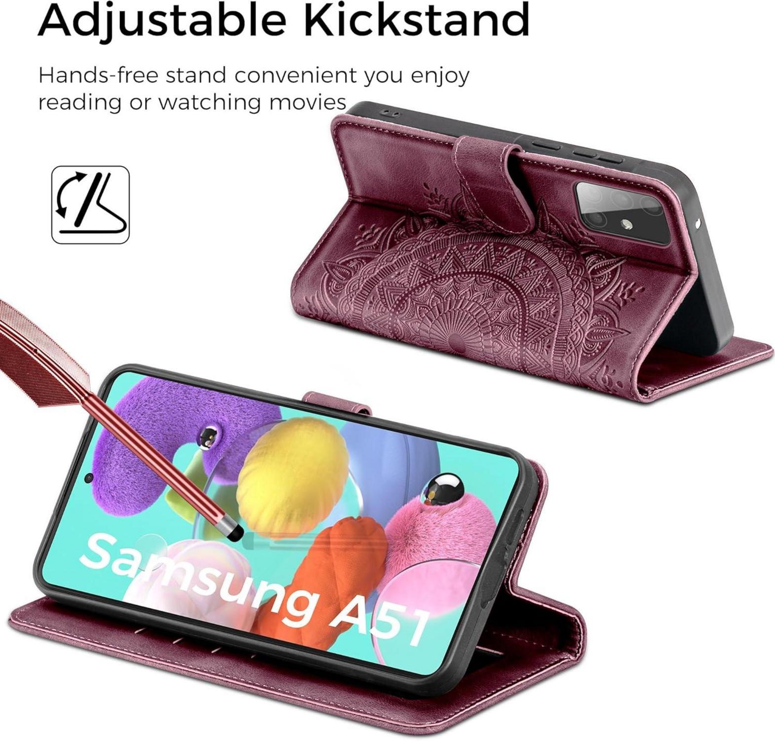 Samsung Galaxy A51 Lederhülle Flip Wallet Weinrot