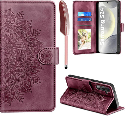 EASDNB Samsung Galaxy S24 5G Leder Flip Wallet Case Weinrot