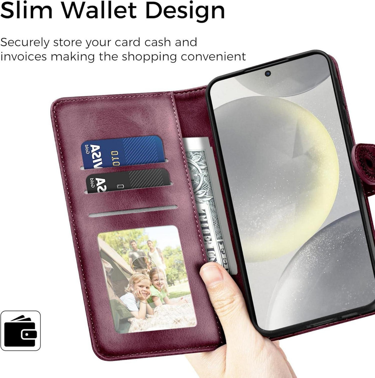 EASDNB Samsung Galaxy S24 5G Leder Flip Wallet Case Weinrot
