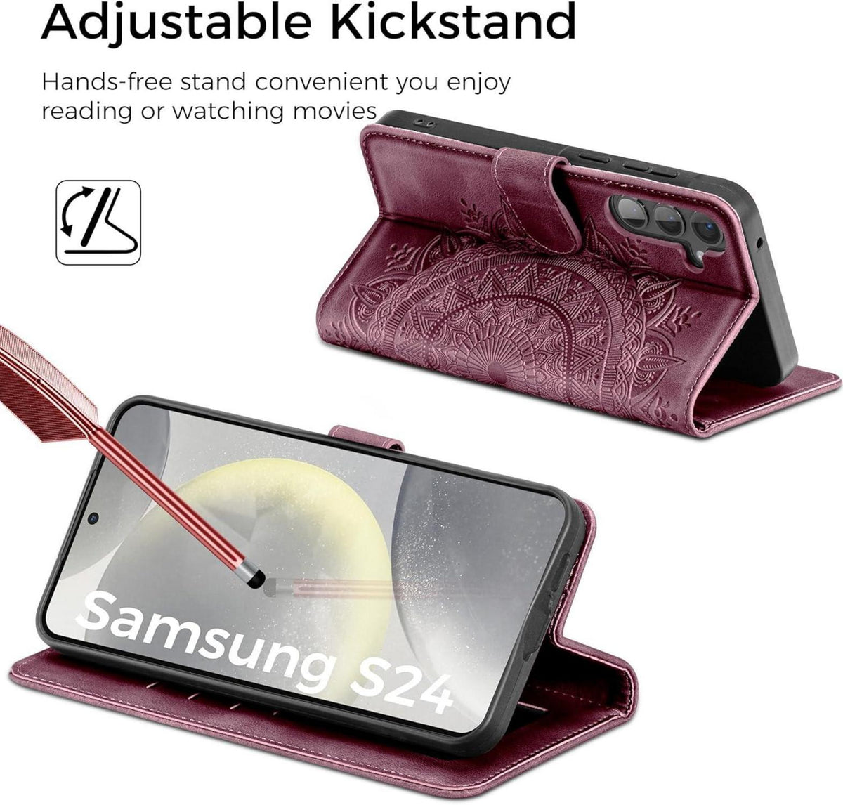 Samsung Galaxy S24 5G Lederhülle Flip Wallet Case Weinrot