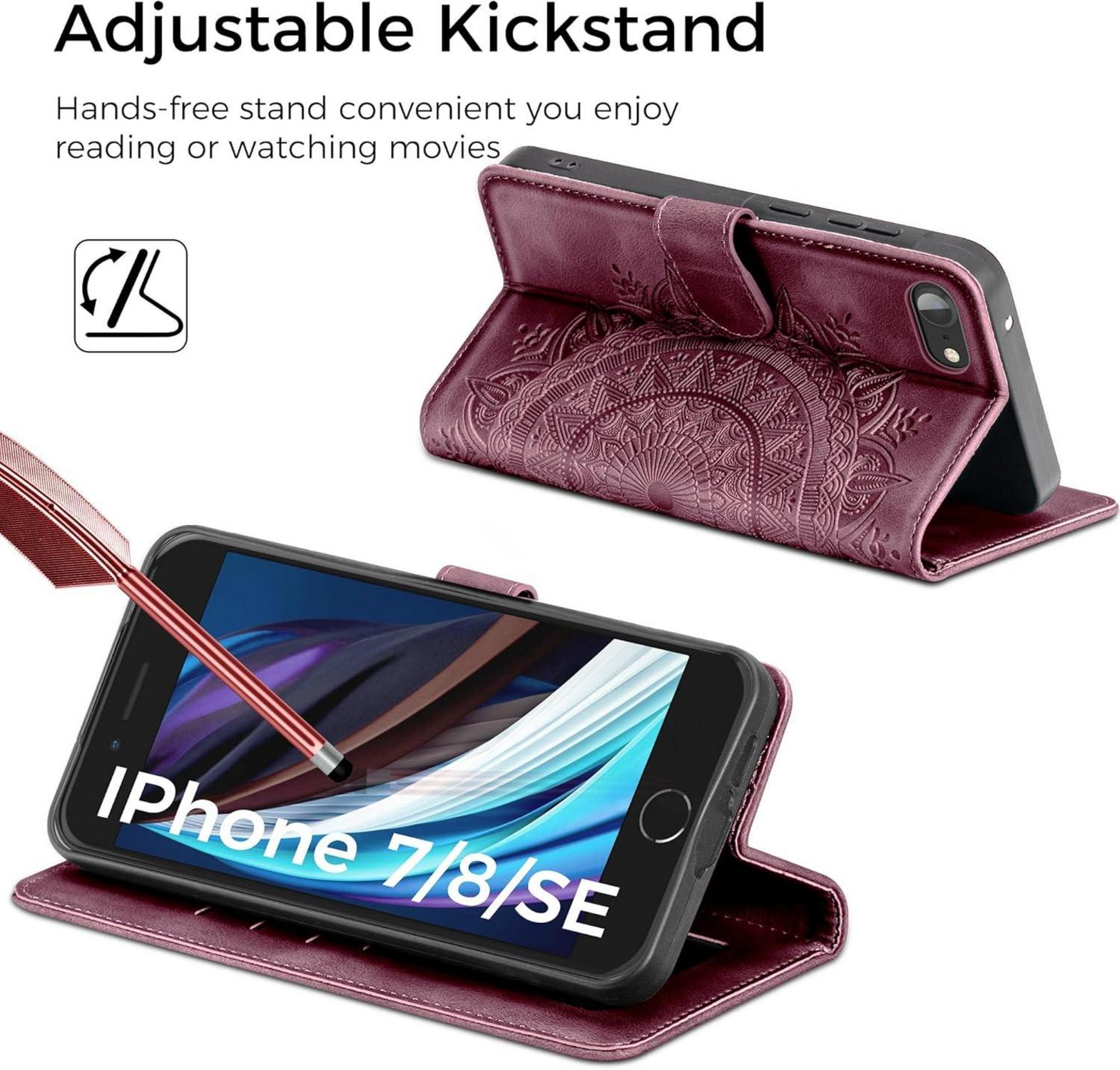 iPhone SE 2022 Leder Flip Hülle PU Tasche Case Weinrot