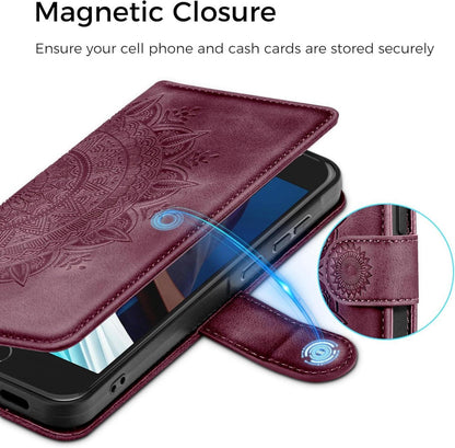 Handyhülle iPhone SE 2022/2020 7/8 Weinrot Leder Flipcase Magnet Ständer Klapphülle
