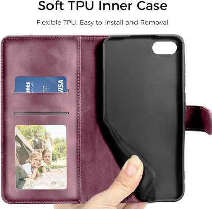 Handyhülle iPhone SE 2022/2020 7/8 Leder Flip Wallet Case Weinrot