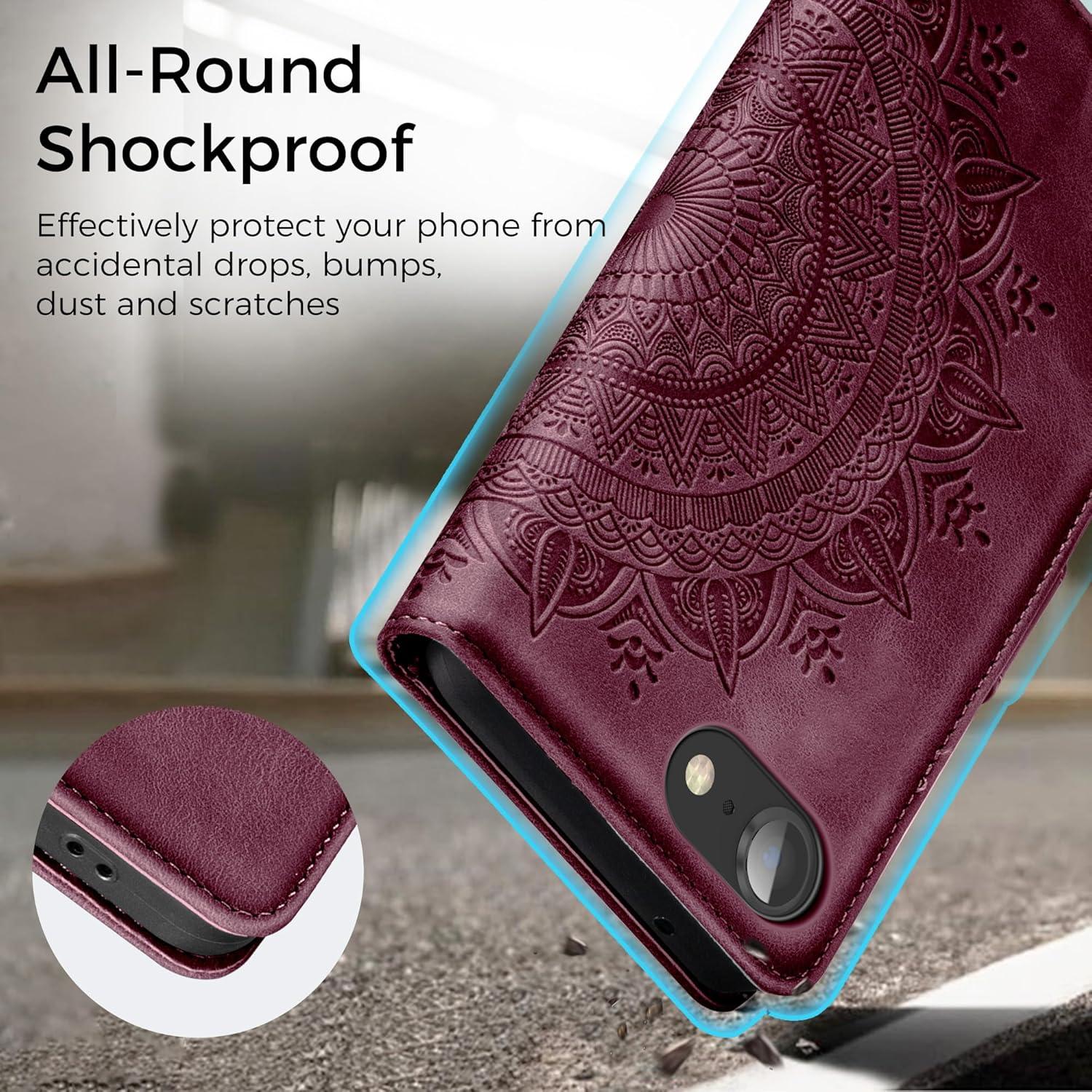 Handyhülle iPhone SE 2022/2020 7 8 Weinrot Leder Flip PU Tasche Case