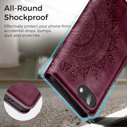 Handyhülle iPhone SE 2022/2020 7 8 Weinrot Leder Flip PU Tasche Case