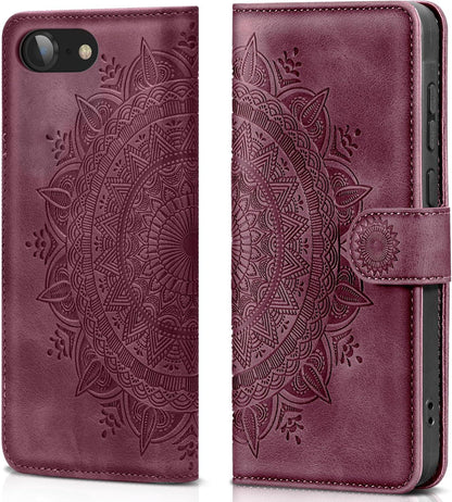 Handyhülle iPhone SE 2022/2020 7/8 Weinrot Leder Flipcase Magnet Ständer Klapphülle