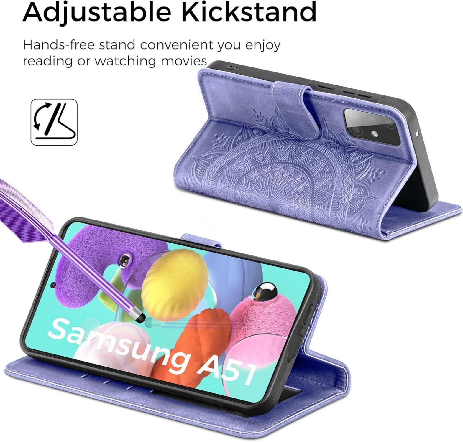 Samsung Galaxy A51 Lederhülle Flip Wallet Schutzhülle lila