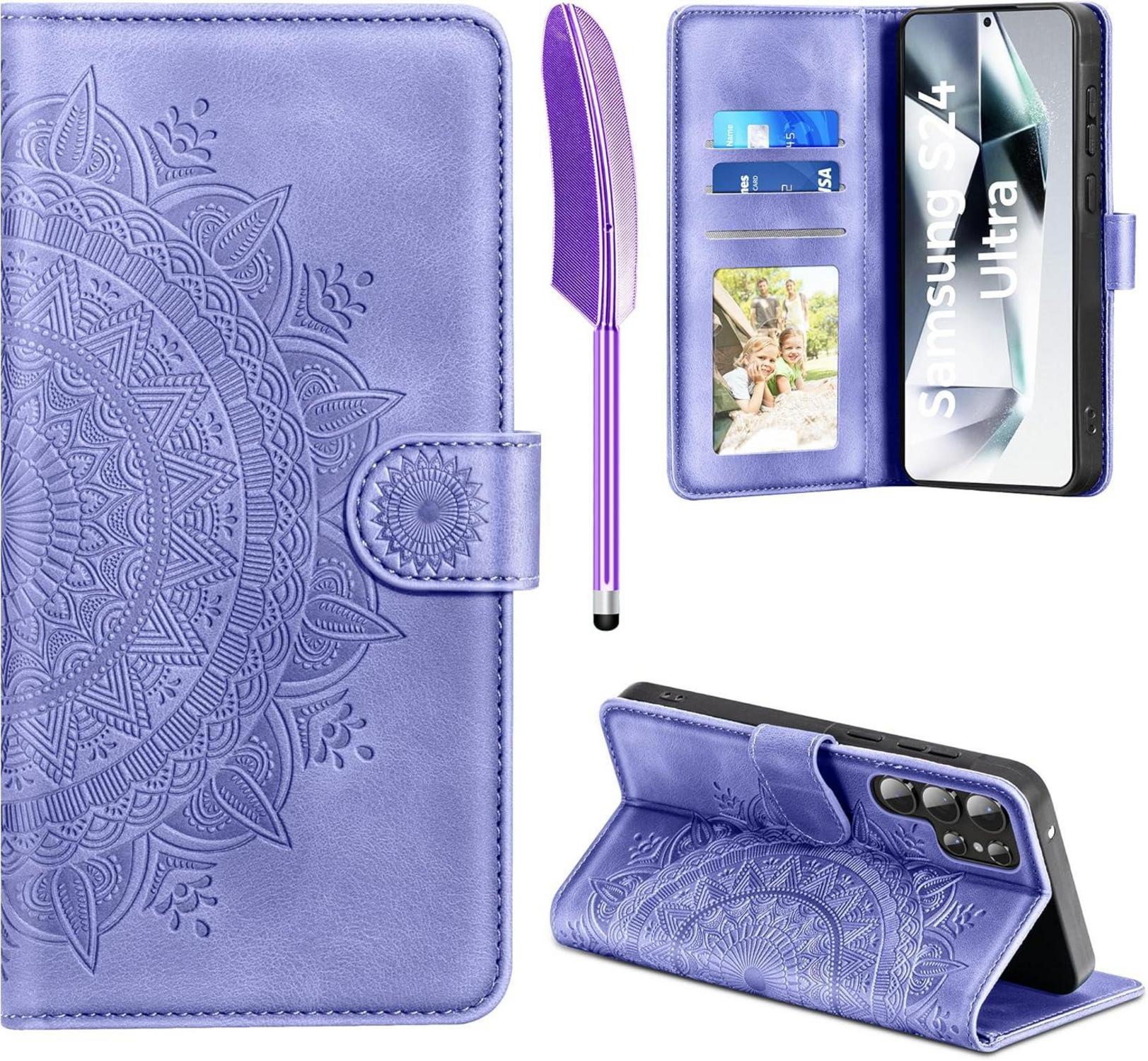 Handyhülle Samsung Galaxy S24 Ultra Flip Wallet Lila PU Leder Case