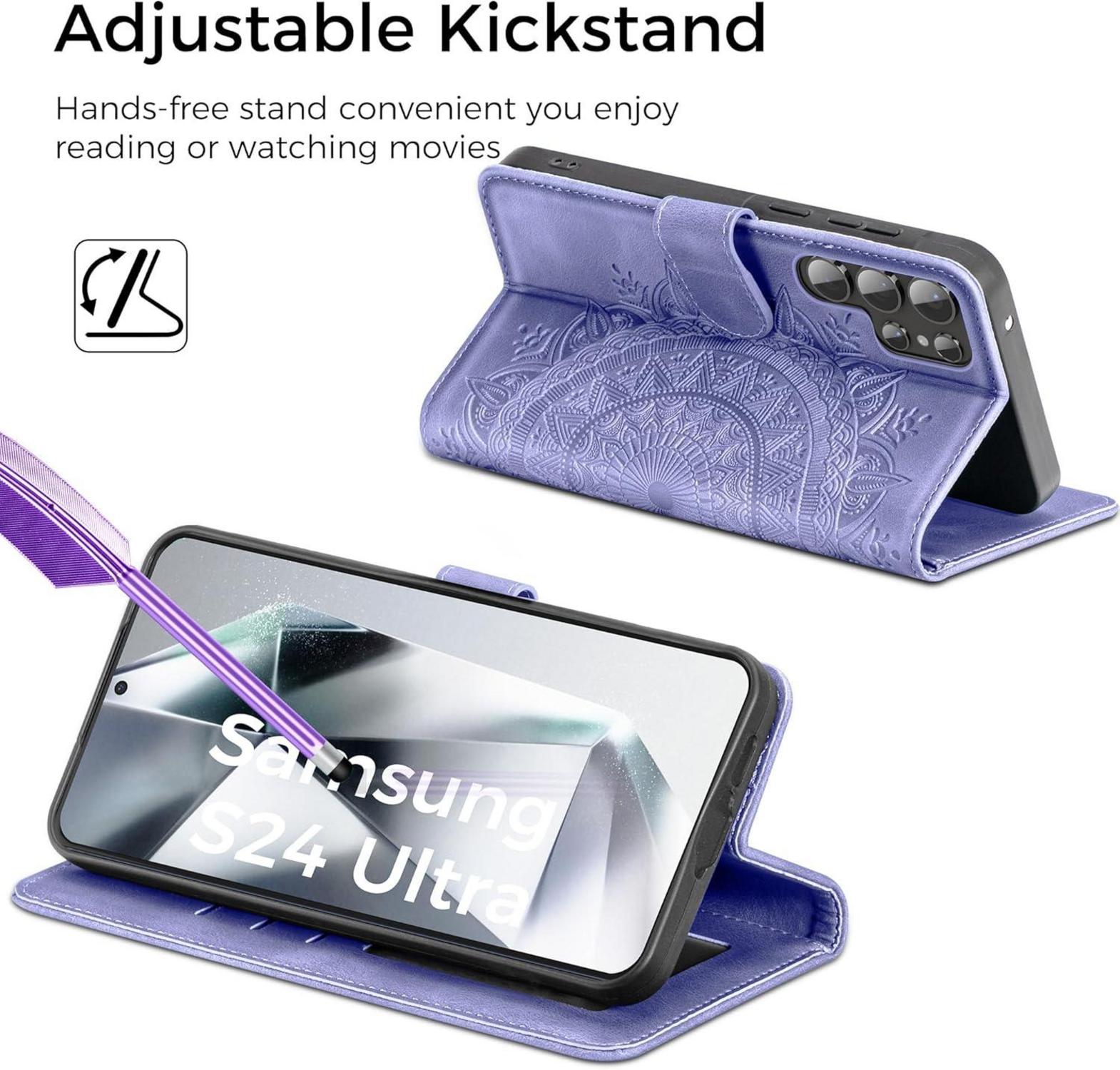 Handyhülle Samsung Galaxy S24 Ultra Flip Wallet Lila PU Leder Case