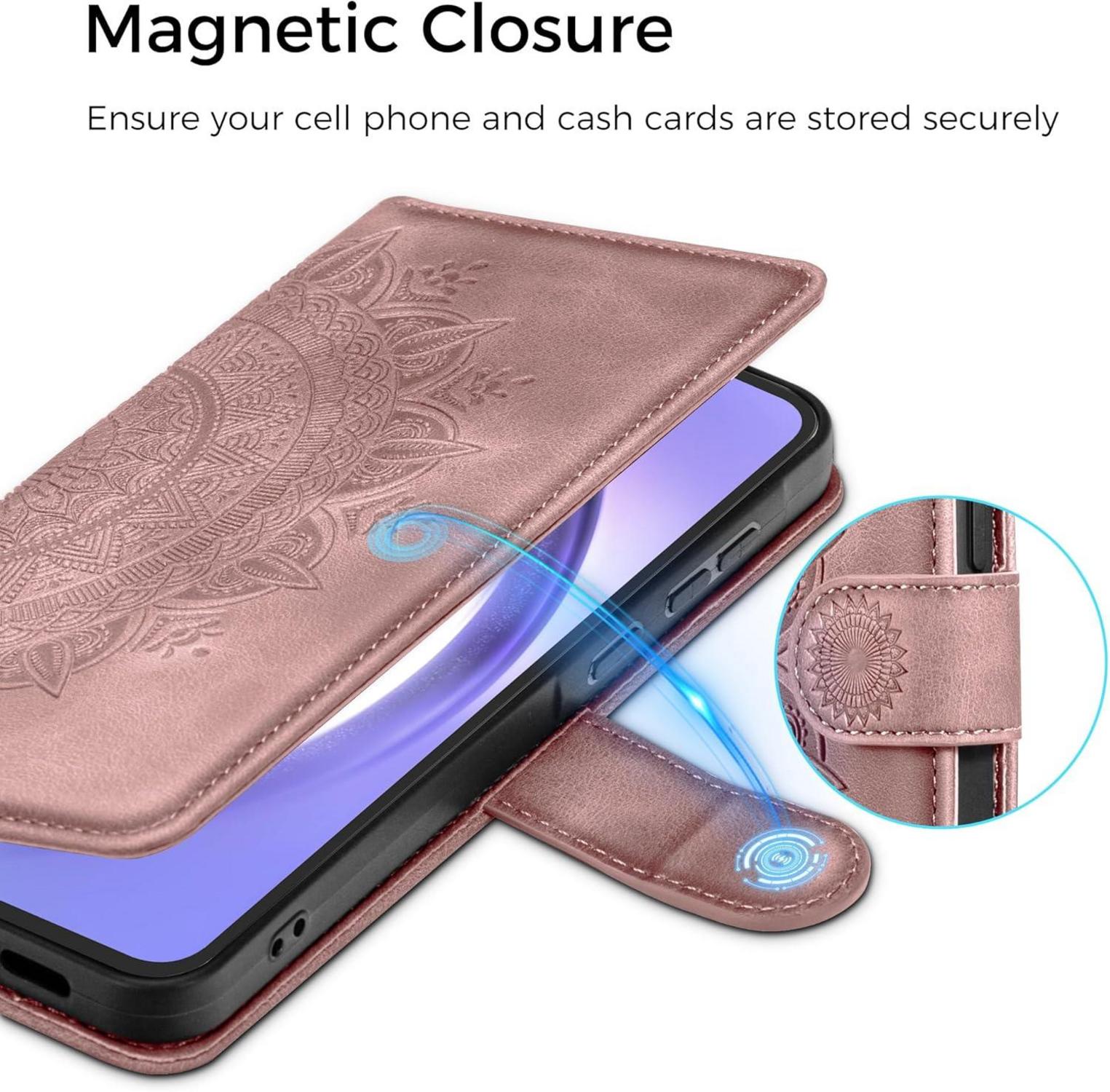 Samsung Galaxy A54 5G Leder Flip Wallet Hülle Rosa Magnet Standfunktion