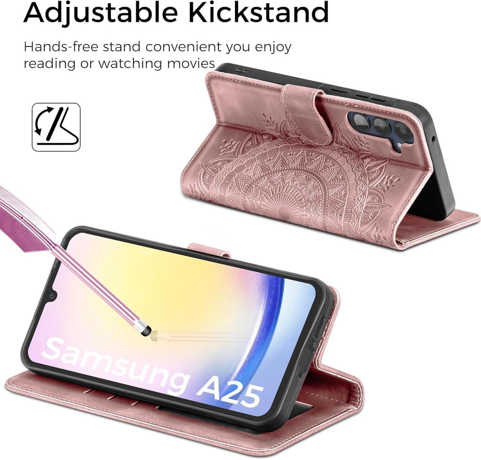 EASDNB Samsung Galaxy A25 Lederhülle Flip Wallet Case Rosa