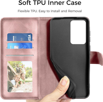 Lederhülle Samsung Galaxy A51 Flip Wallet PU Leder Case Rosa Standfunktion