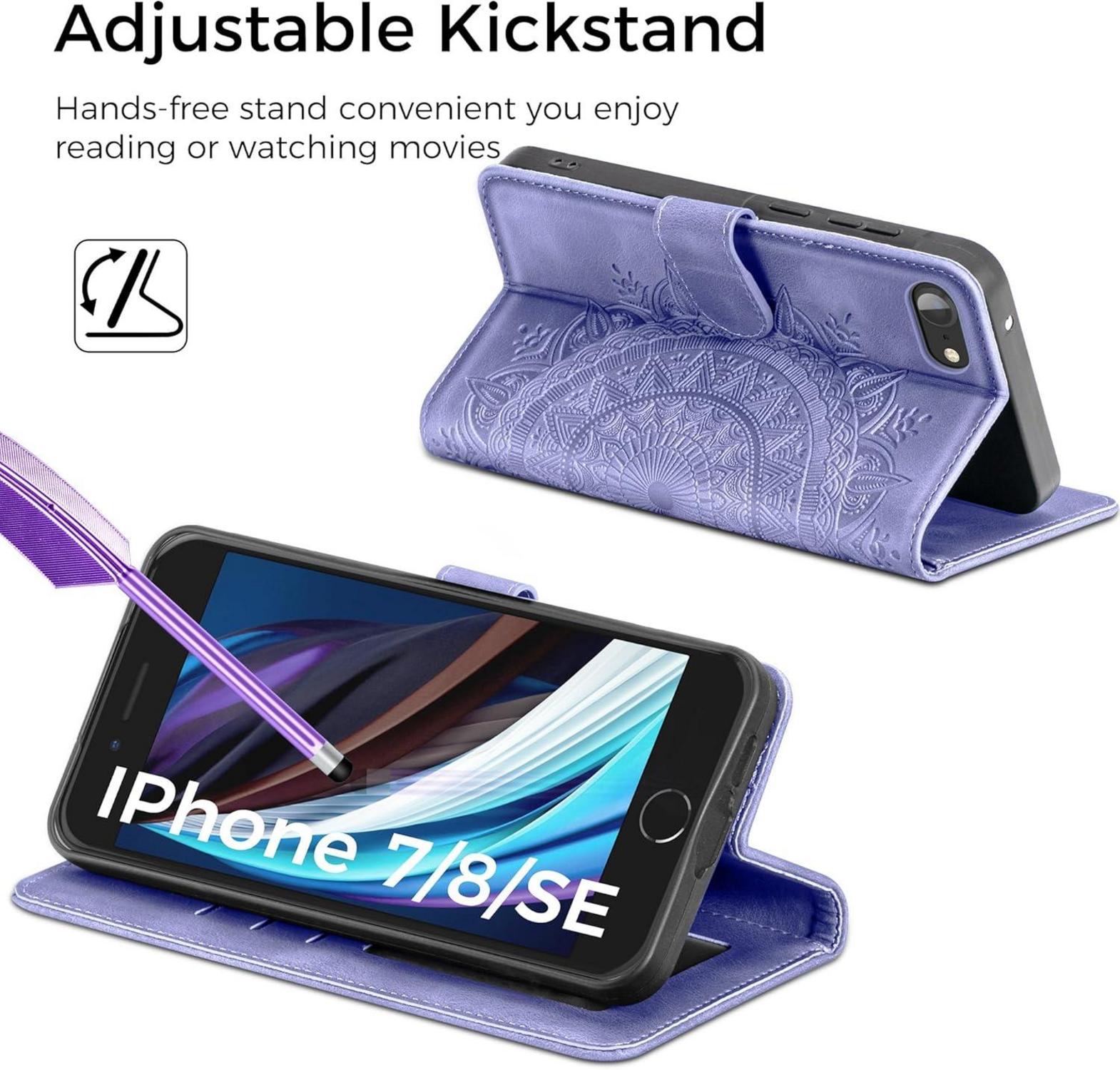 iPhone SE 2020/2022 Lila Flip Handyhülle Kartenfach Magnet Ständer