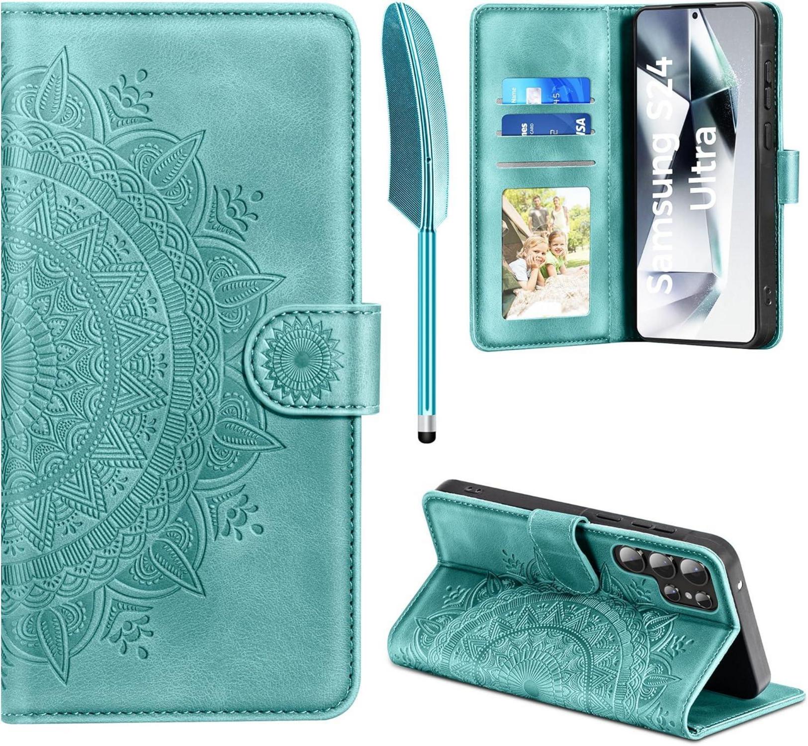 Handyhülle Samsung Galaxy S24 Ultra Flip Wallet PU Leder Grün a