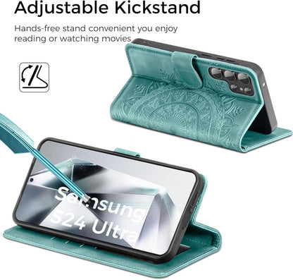 Handyhülle Samsung Galaxy S24 Ultra Flip Wallet PU Leder Grün a