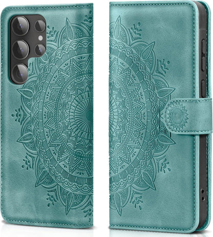 Samsung Galaxy S24 Ultra Hülle Flip Wallet PU Leder Schutzhülle Grün
