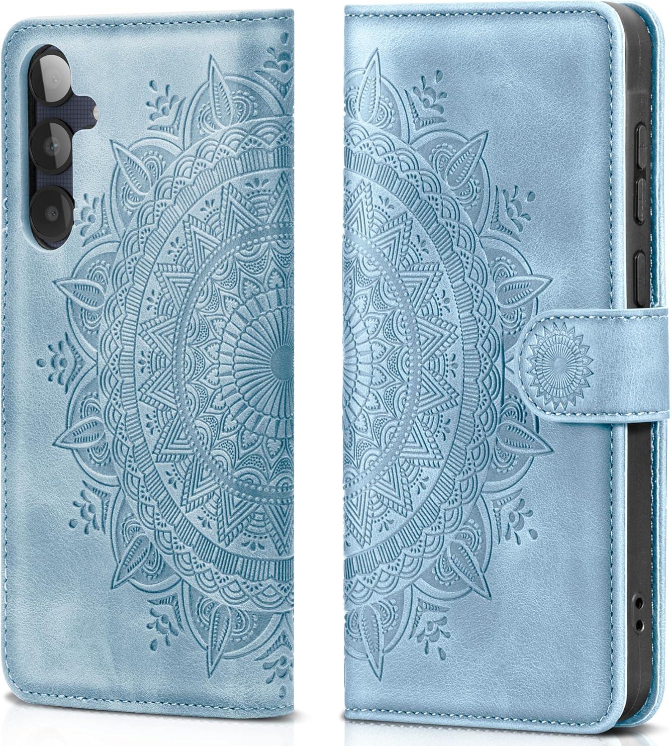 EASDNB Samsung Galaxy A25 Lederhülle Himmelblau Standfunktion Magnet Wallet Case
