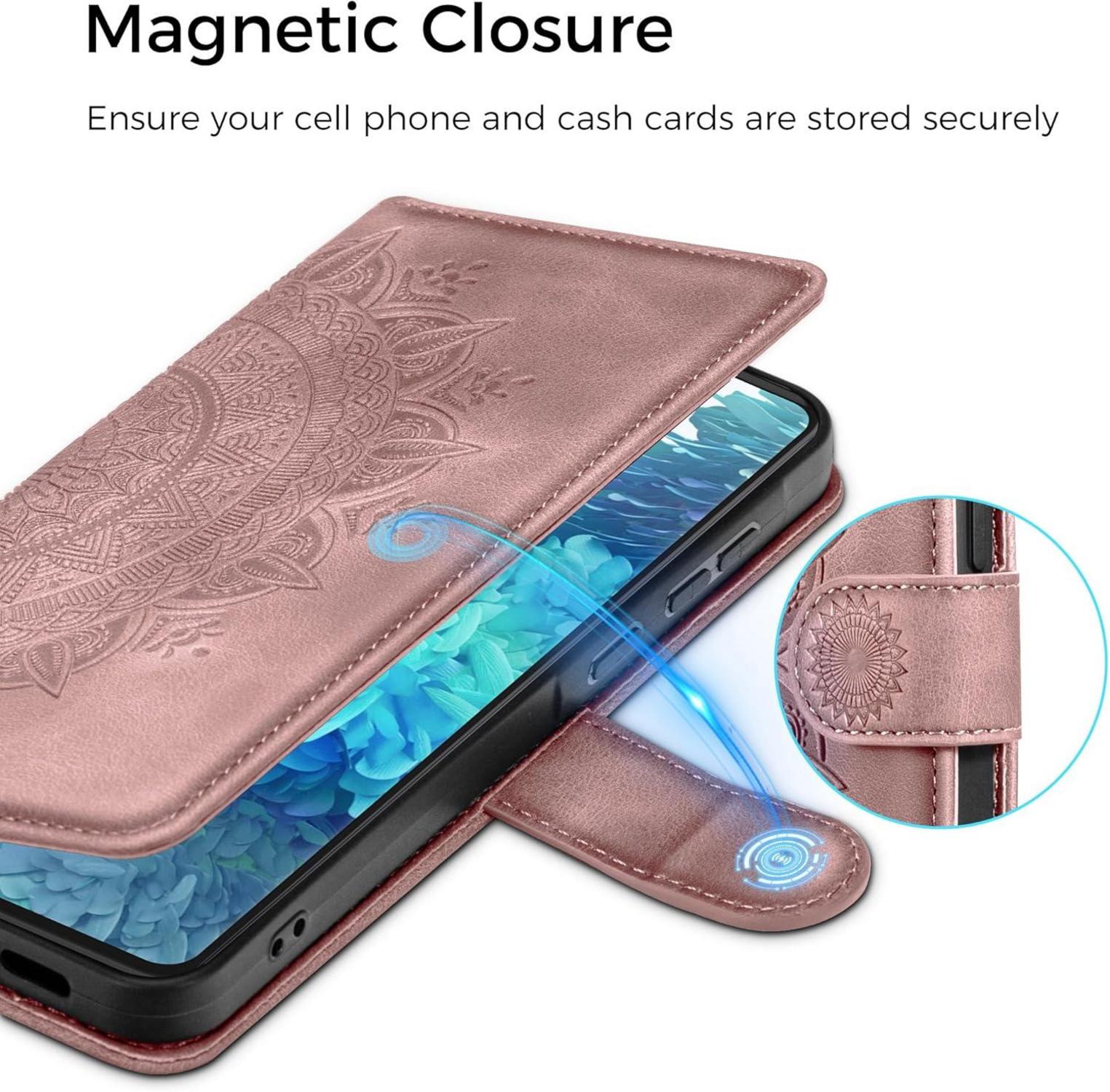 EASDNB Samsung Galaxy S20 FE Leder Flip Wallet Hülle Rosa