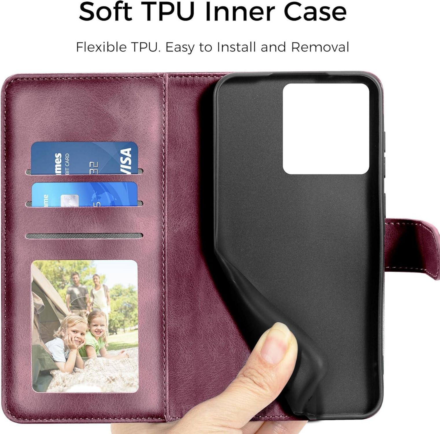 Handyhülle Xiaomi Redmi Note 13 Pro 5G Flip Wallet Leder Weinrot