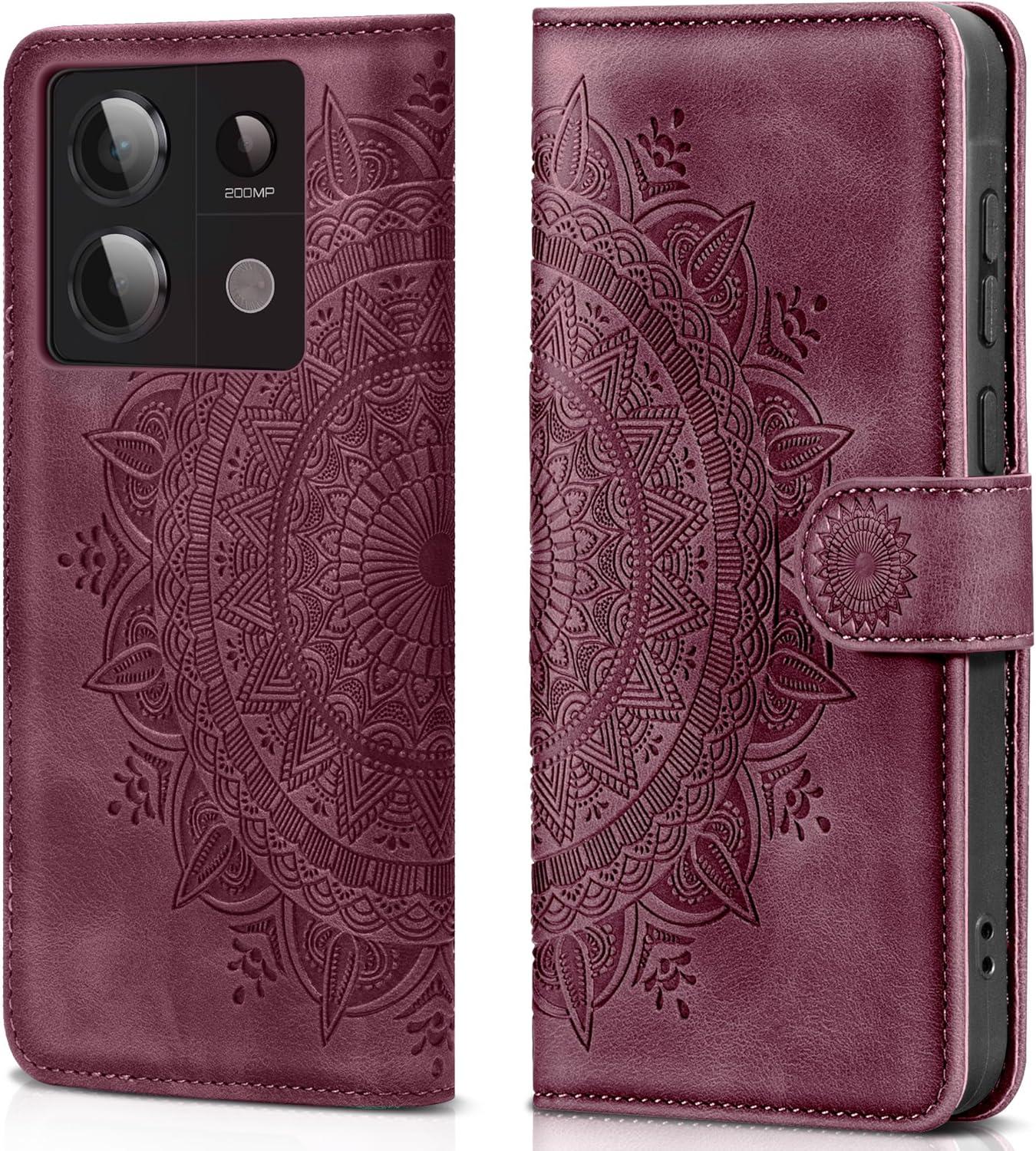 Handyhülle Xiaomi Redmi Note 13 Pro 5G Wallet Case PU Leder Weinrot
