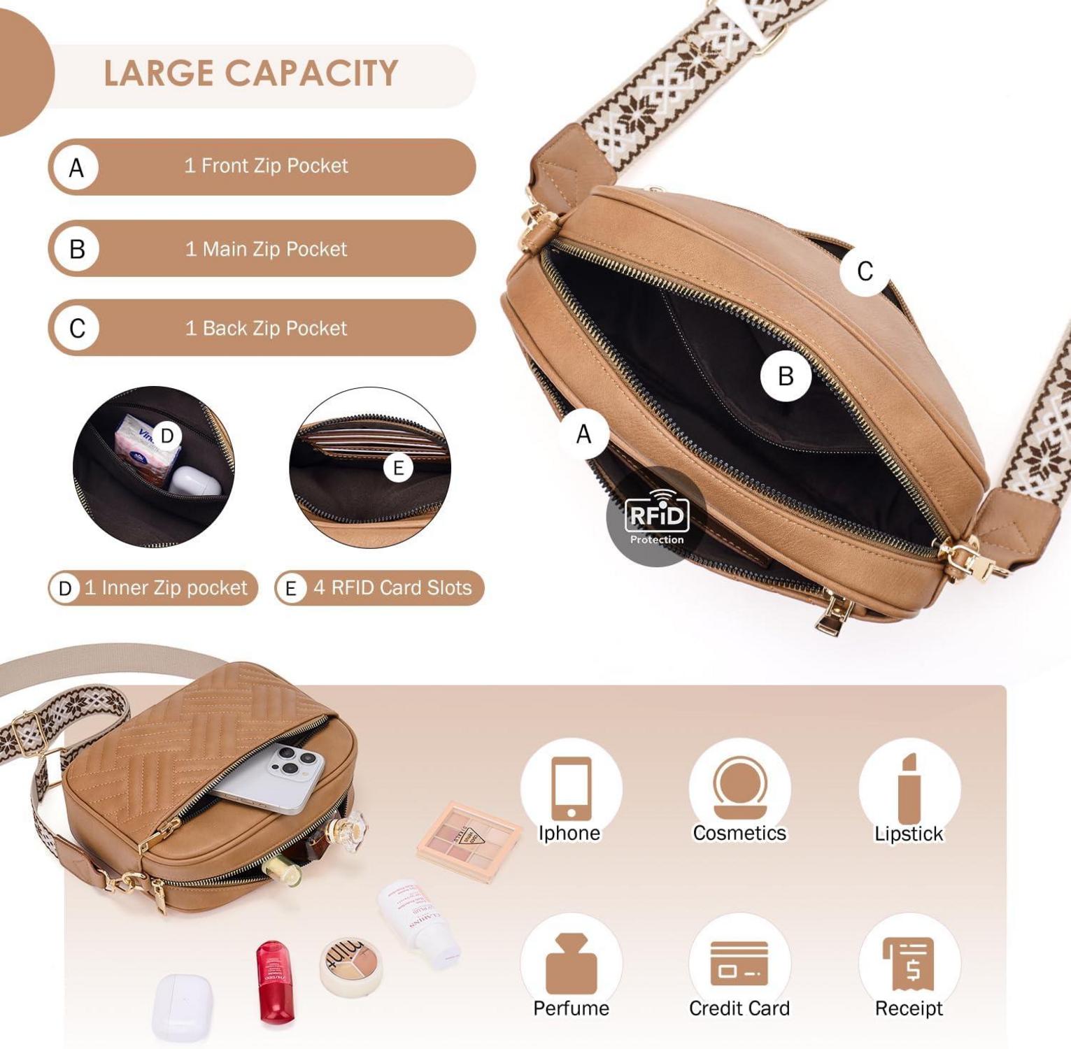 Gesteppte Damen Umhängetasche PU Leder Crossbody Bag Verstellbarer Gurt
