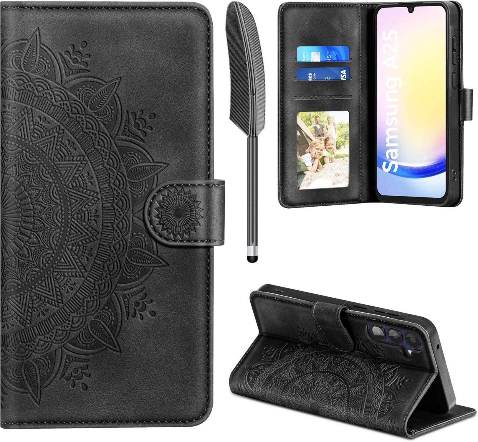 Samsung Galaxy A25 Lederhülle Schwarz Flip Wallet Case