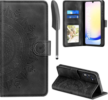 Samsung Galaxy A25 Lederhülle Schwarz Flip Wallet Case
