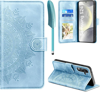 Samsung Galaxy S24 5G Lederhülle Wallet Case Himmelblau