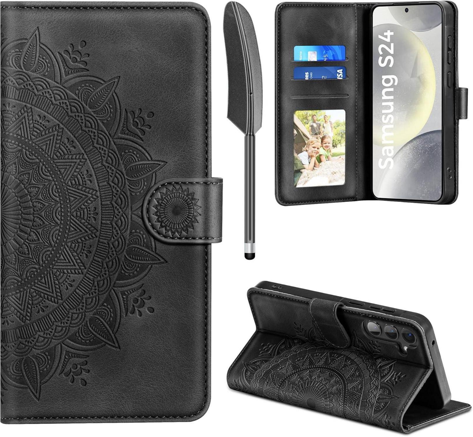 Lederhülle Samsung Galaxy S24 Wallet Case Schwarz magnet Standfunktion