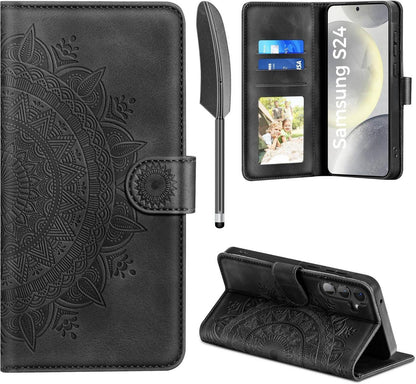 Lederhülle Samsung Galaxy S24 Wallet Case Schwarz magnet Standfunktion
