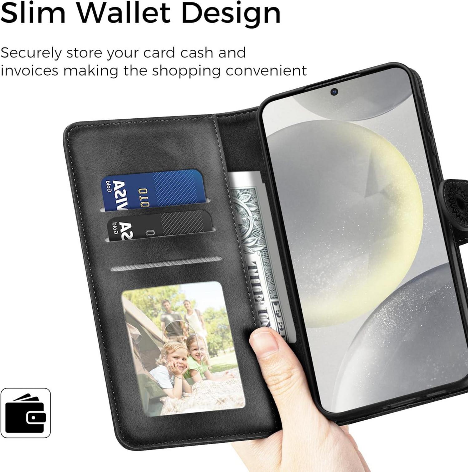 Lederhülle Samsung Galaxy S24 Wallet Case Schwarz magnet Standfunktion