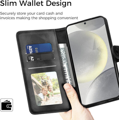 Lederhülle Samsung Galaxy S24 Wallet Case Schwarz magnet Standfunktion