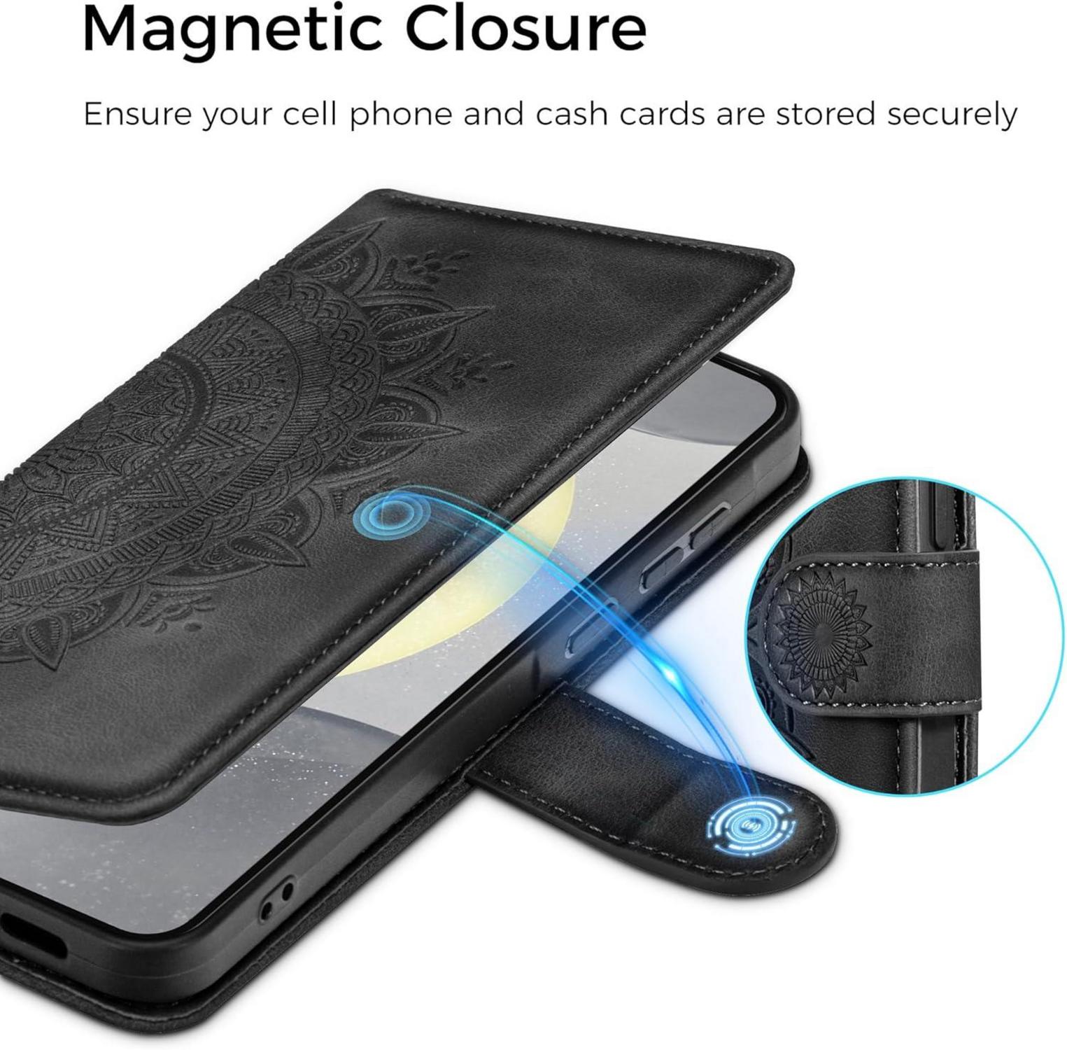 Samsung Galaxy S24 5G Leder Flip Wallet Hülle Schwarz Schutzhülle Standfunktion