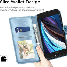 iPhone SE 2022/2020 Handyhülle Himmelblau PU Leder Flip Case