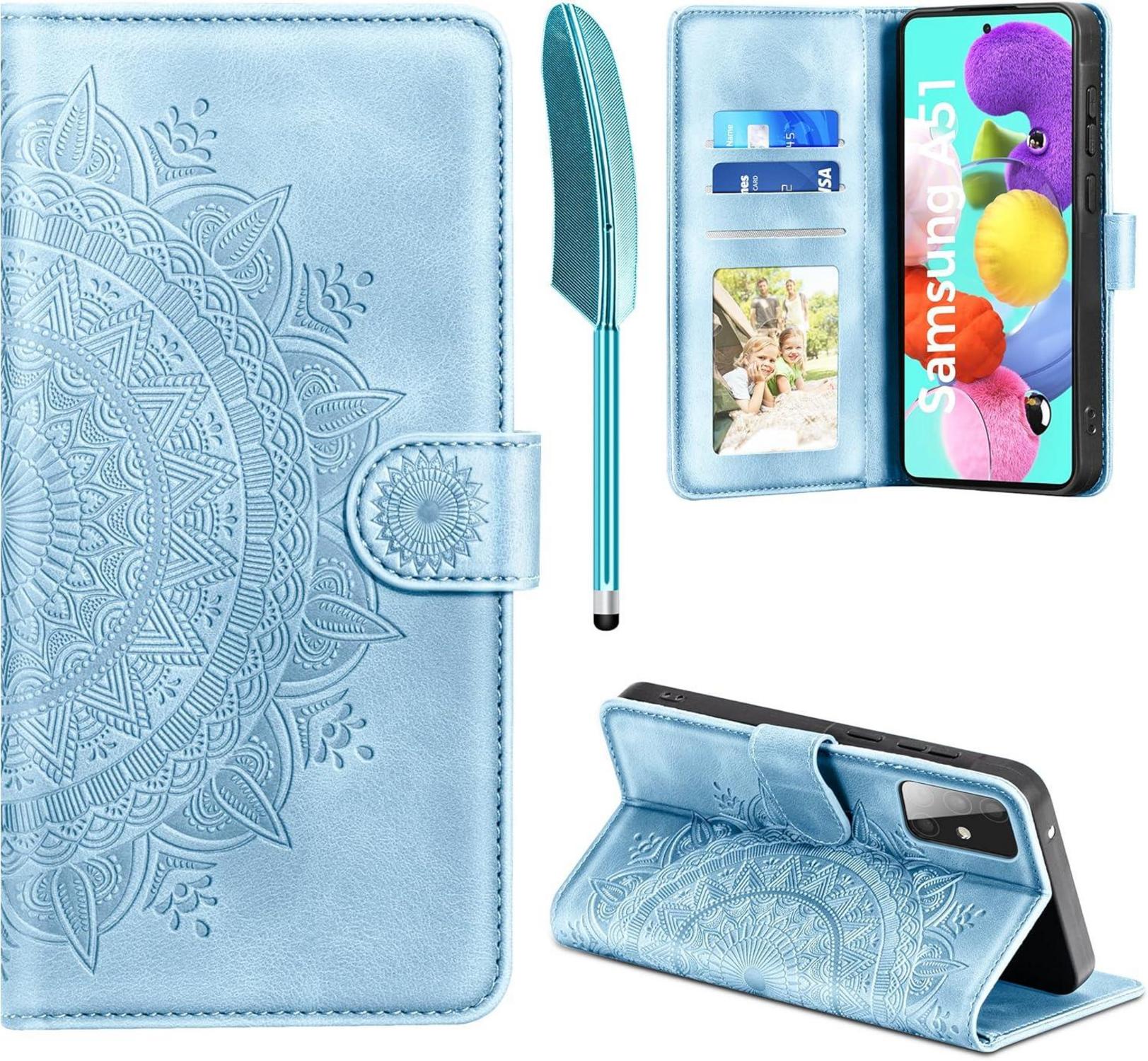 Samsung Galaxy A51 Hülle Flip Wallet PU Leder Case Himmelblau