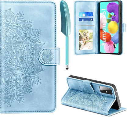 Samsung Galaxy A51 Hülle Flip Wallet PU Leder Case Himmelblau