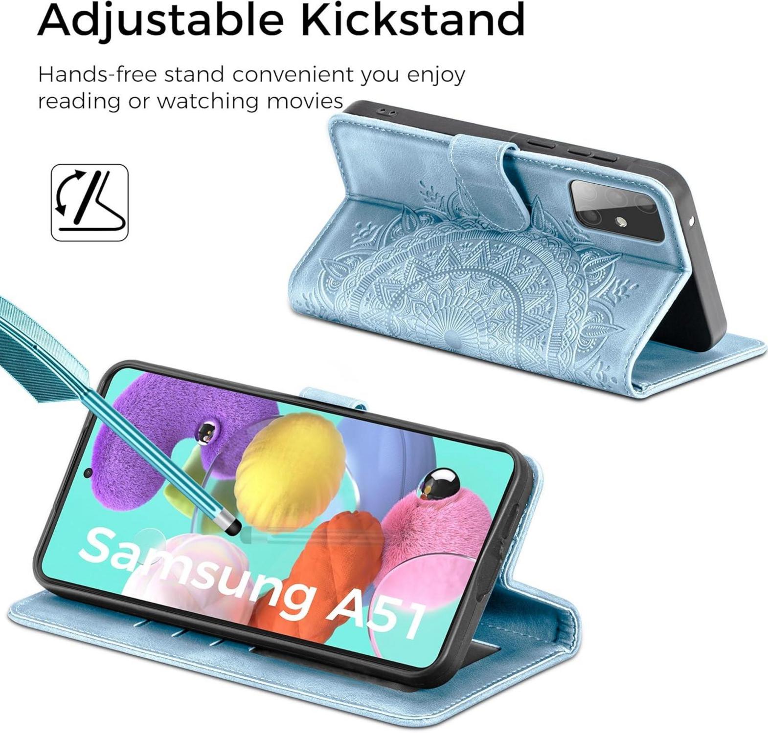 Samsung Galaxy A51 Hülle Flip Wallet PU Leder Case Himmelblau
