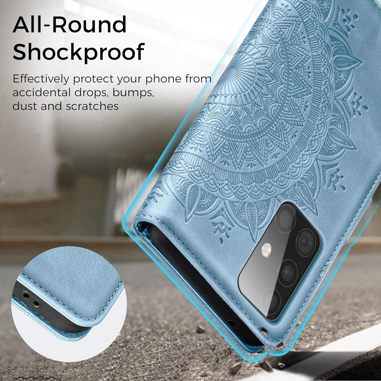 Lederhülle Samsung Galaxy A51 Flip Wallet Himmelblau