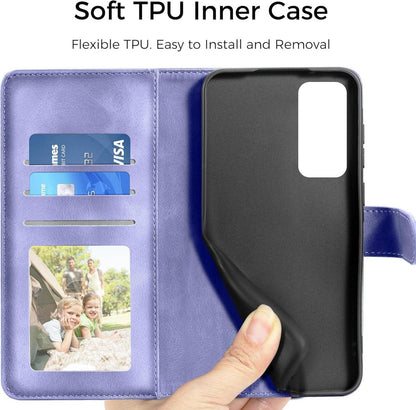 Lila Samsung Galaxy S20 FE Flip Wallet Lederhülle mit Kartenfach