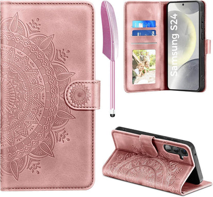 Samsung Galaxy S24 5G Lederhülle Flip Wallet Schutzhülle Rosa