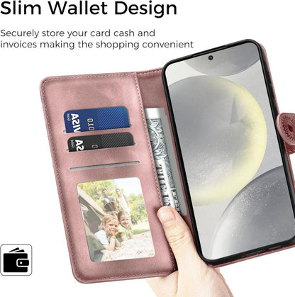 Samsung Galaxy S24 5G Lederhülle Flip Wallet Schutzhülle Rosa
