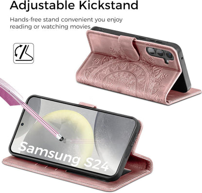 Samsung Galaxy S24 5G Lederhülle Rosa Standfunktion Wallet Case