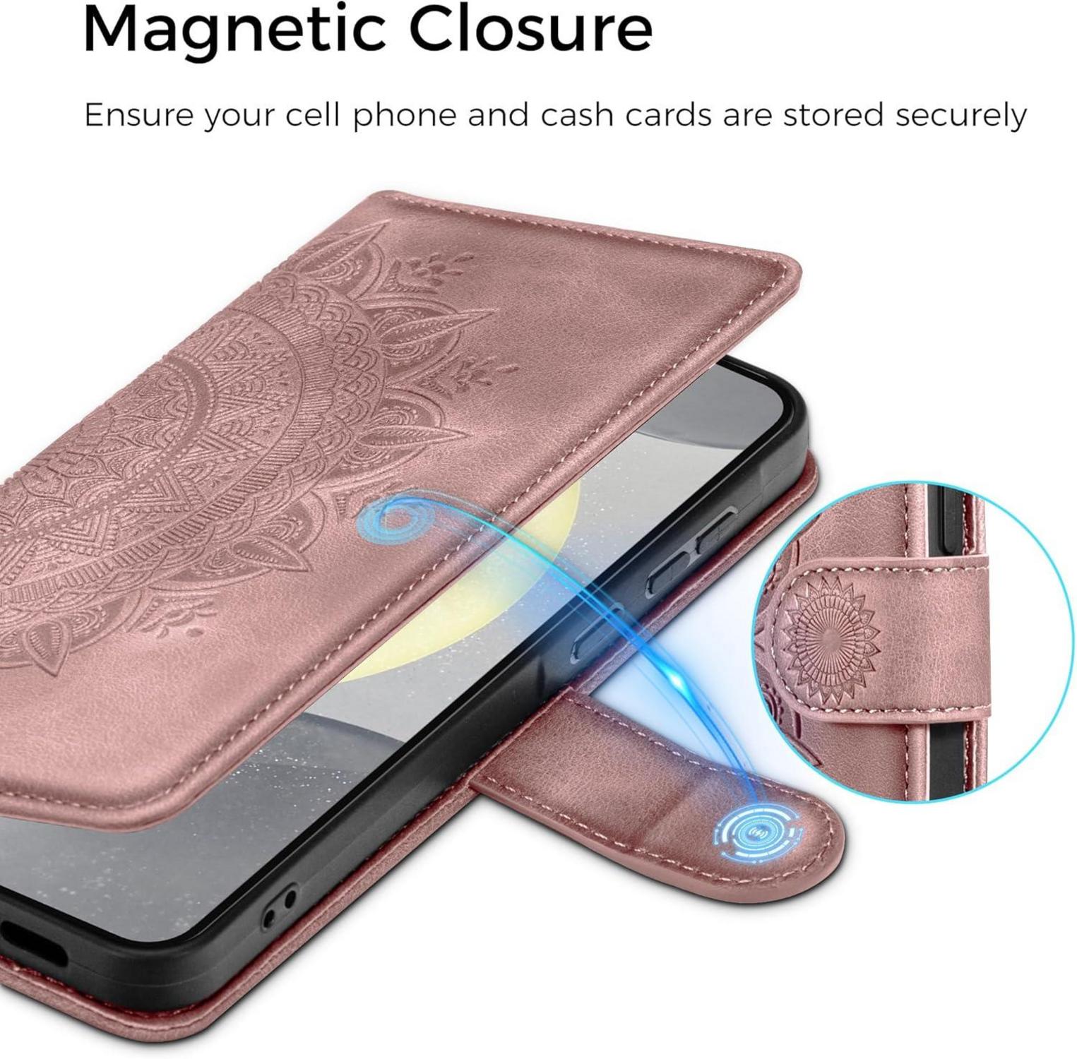 Samsung Galaxy S24 5G Lederhülle Flip Wallet Schutzhülle Rosa
