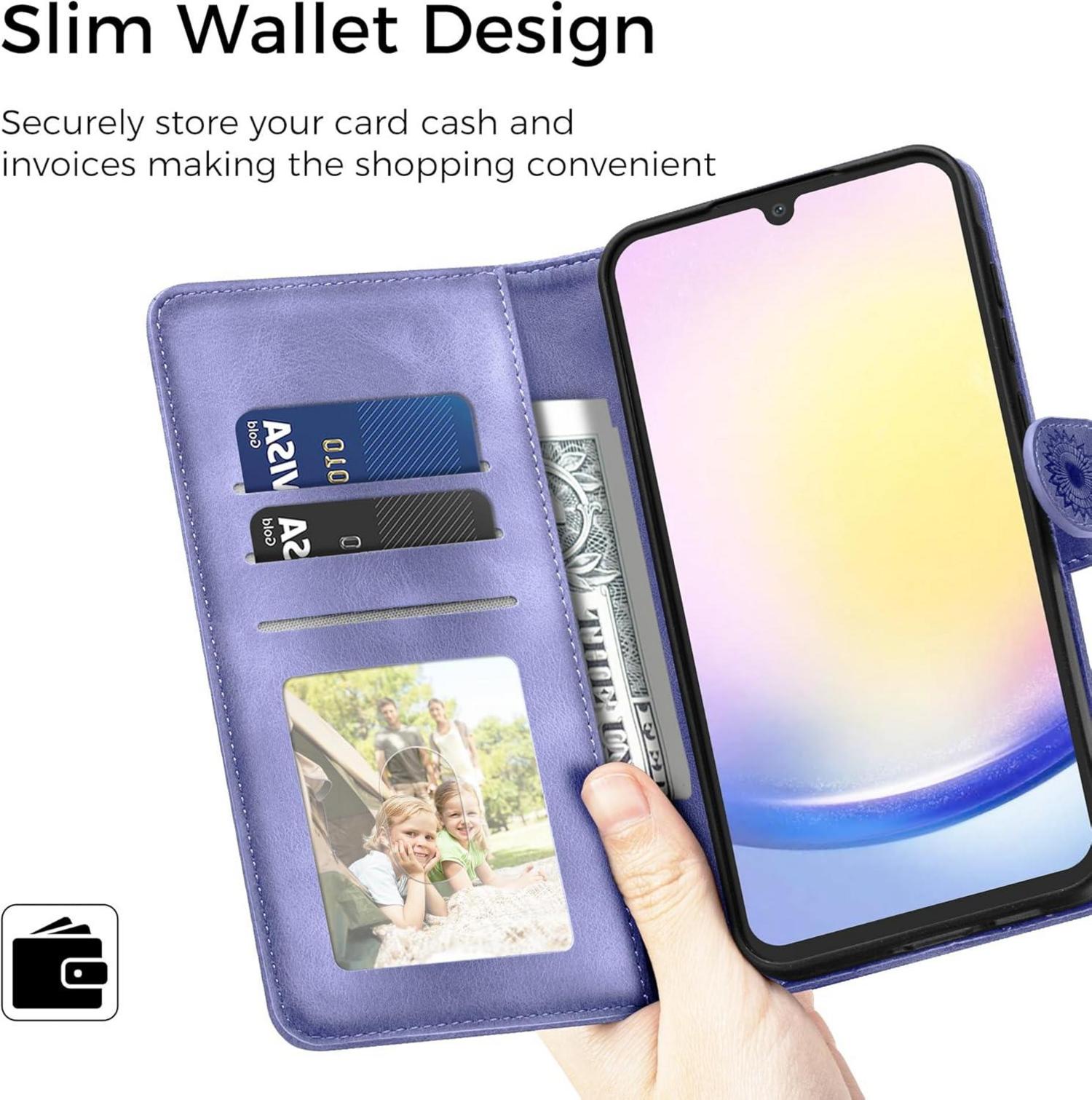 Samsung Galaxy A25 Lederhülle Flip Wallet Case Lila