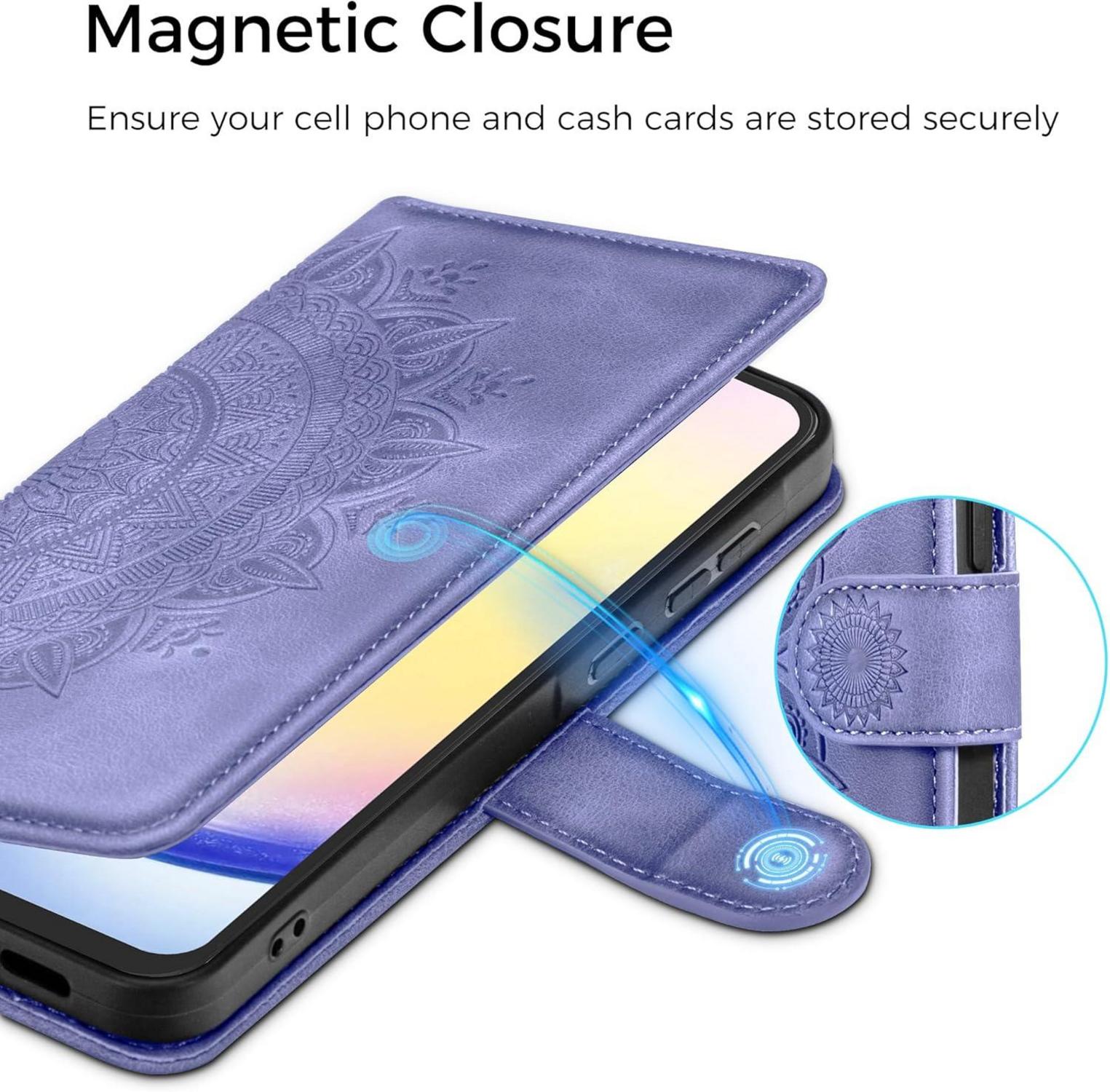 Lila Samsung Galaxy A25 Hülle Wallet PU Leder Case mit Kartenfach