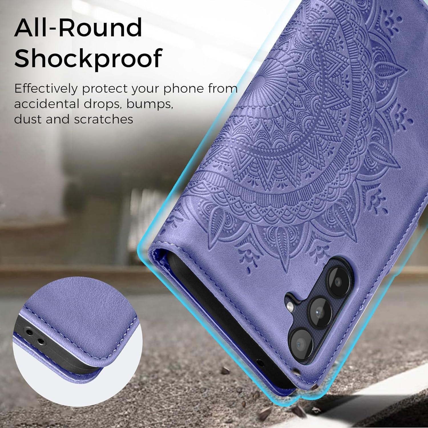 Samsung Galaxy A25 Hülle Wallet Flipcase PU Leder Prägung Lila