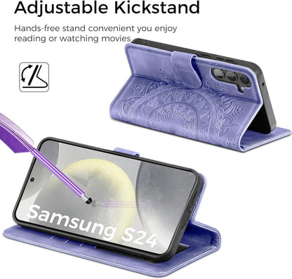 Samsung Galaxy S24 5G Lederhülle Wallet Case Prägung Standfunktion - Lila