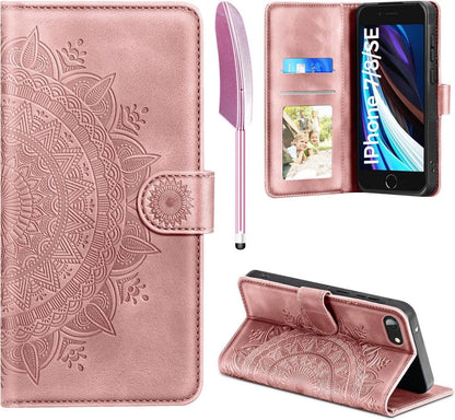 iPhone SE 2022/2020 Handyhülle Leder Flip Kartenfach Ständer Rosa