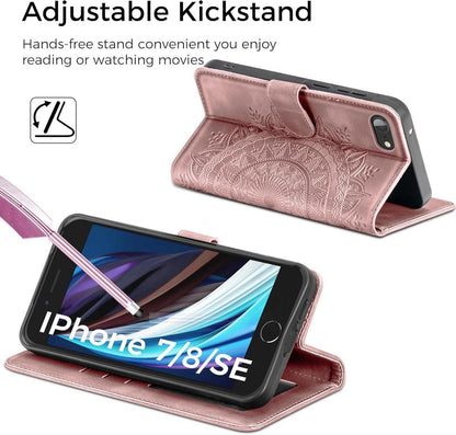 iPhone SE 2022/2020 Handyhülle Leder Flip Kartenfach Ständer Rosa